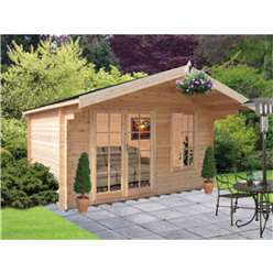 3.59m x 4.19m Superior Apex Log Cabin + Double Fully Glazed Doors - 28mm Tongue and Groove Logs