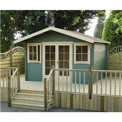 3.59m x 2.99m Superior Home Office Log Cabin + Double Doors - 28mm Tongue and Groove Logs