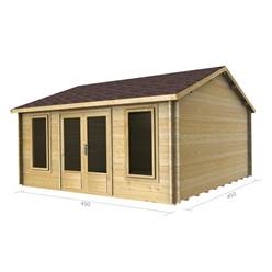 4.5m x 4.5m Deluxe Reverse Apex Log Cabin - Double Glazing - 44mm Wall Thickness (2077) 