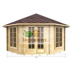 4.5m x 4.5m Octagonal Log Cabin - Double Glazing - 44mm Wall Thickness (2082) 