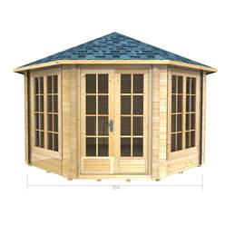 3.5m x 3.5m Deluxe Octagonal Log Cabin - Double Glazing - 44mm Wall Thickness (2043) 