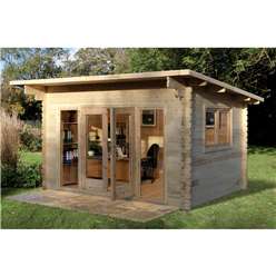 4.0m x 3.0m Stylish Log Cabin With Glazed Double Doors - 34mm Wall Thickness - INSTALLED **Includes Free Shingles**