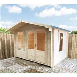 3.3m x 2.4m Premier Log Cabin With Half Glazed Double Doors and Single Window Front + Free Extra Side Window and Floor & Felt (19mm) (Show Site)
